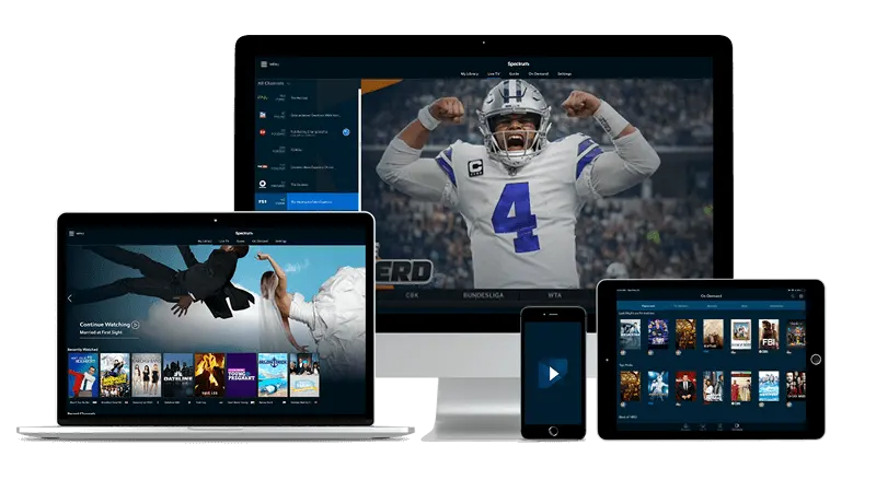 Phone, tablet and TV screens showing live channels from Guru IPTV